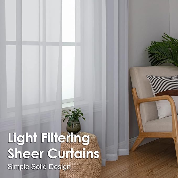 Light Grey Sheer Curtains 72 Inches Long 2 Panels - Image 6