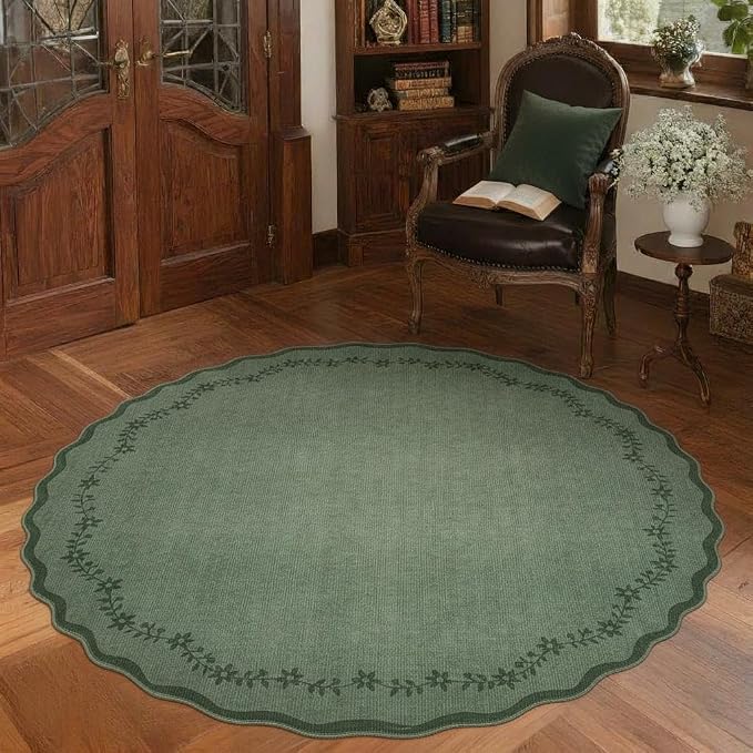 GarveeHome Round Rugs 4ft Scalloped Washable Small Circle Rug - Image 2