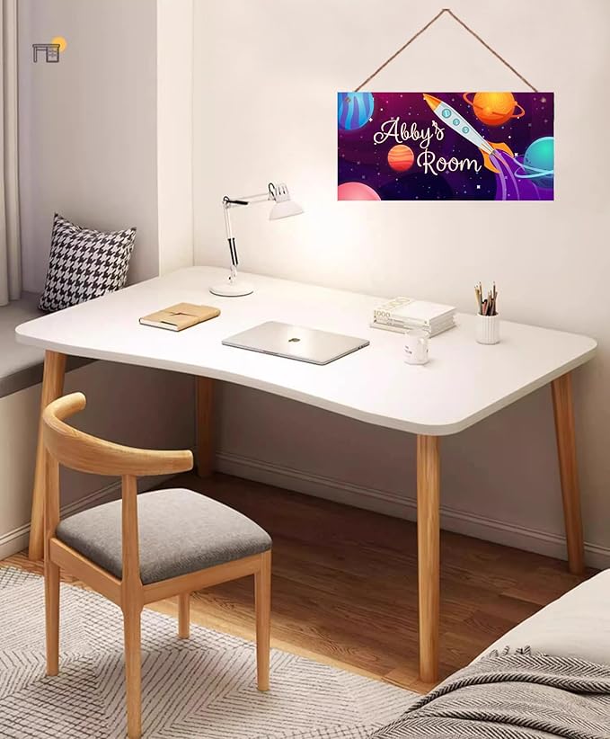 Personalized Sign Rocket Sign, Outer Space Theme Wall Decor Custom Name Door Plate for Kids Room Nursery Stars Galaxy Art Wall plaques For Boys Room Girls Bedroom