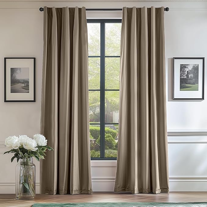 Lazzzy Velvet Blackout Curtains Thermal Insulated Room Window Drapes Super Soft Luxury Curtains for Living Room Bedroom Rod Pocket 2 Panels, Light Taupe, 52" W x 96" L