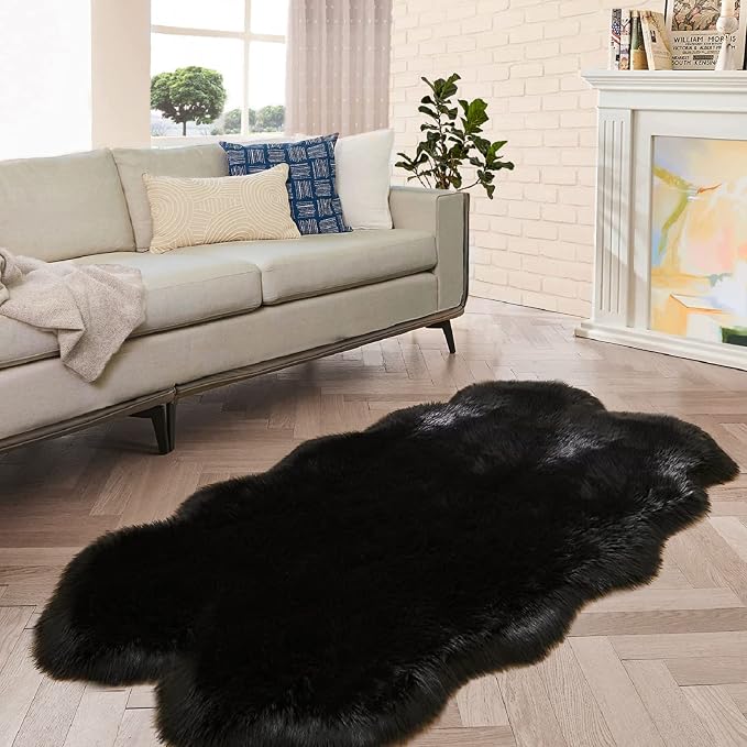 ORINOVA Black Shag Faux Fur 4x6 Area Rugs by ORINOVA