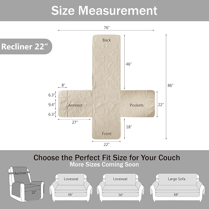 Camel Quilted Recliner Covers, Waterproof Recliner Chair Covers, Lazy Boy Chair - Image 6