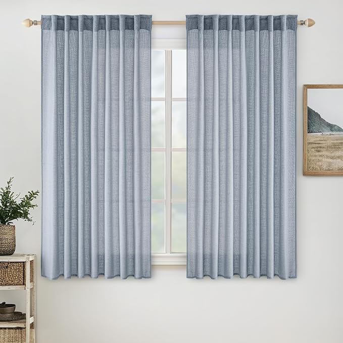 MIULEE Chambray Blue Linen Curtains 52x45 Inch Long by MIULEE