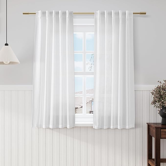 White Cafe Curtains 54 Inch Length Set 2 Panel Kitchen Back Tab Pocket Drapes by Nanspring