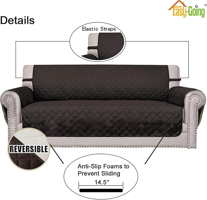 Easy-Going Reversible Couch Cover, 2 Cushion Sofa, Chocolate/Ivory | Oversized - Image 3