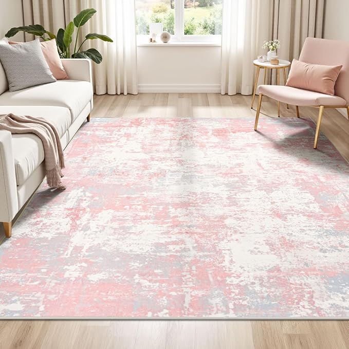 Rugflix 5x7 Area Rugs for Bedroom, Washable Pink Large Rug | Machine Washable; - Image 3