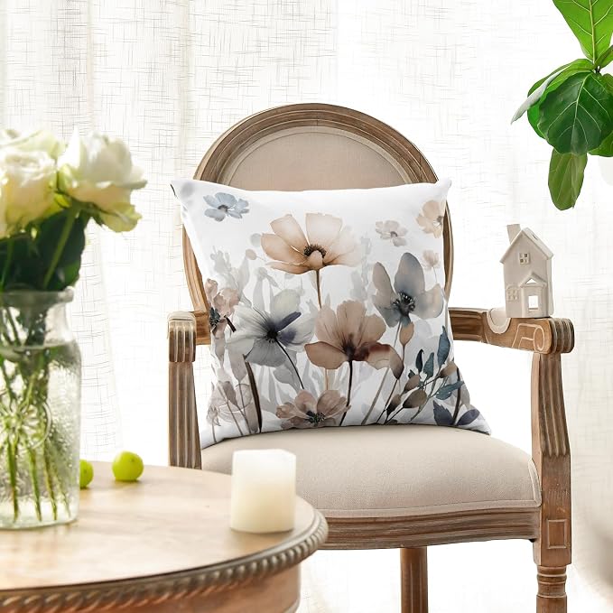 AVOIN colorlife Poppy Flowers Chinoiserie Pillow Covers 18x18 Inch Set of 2 | - Image 3