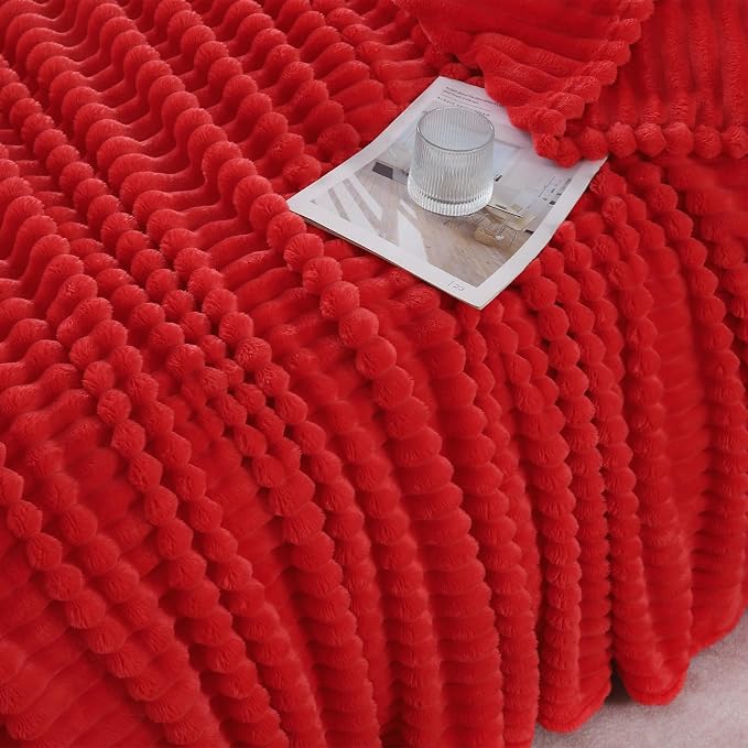 Christmas Red Throw Blanket for Couch Sofa 50"x60" Striped Design | Fleece - Image 4