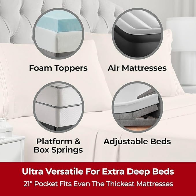 Mellanni Extra Deep Queen Sheets - 4 PC Iconic Collection Bedding - Hotel Luxury, Ultra Soft, Cooling Bed Sheets - Wrinkle, Fade, Stain Resistant (Queen, Beige)