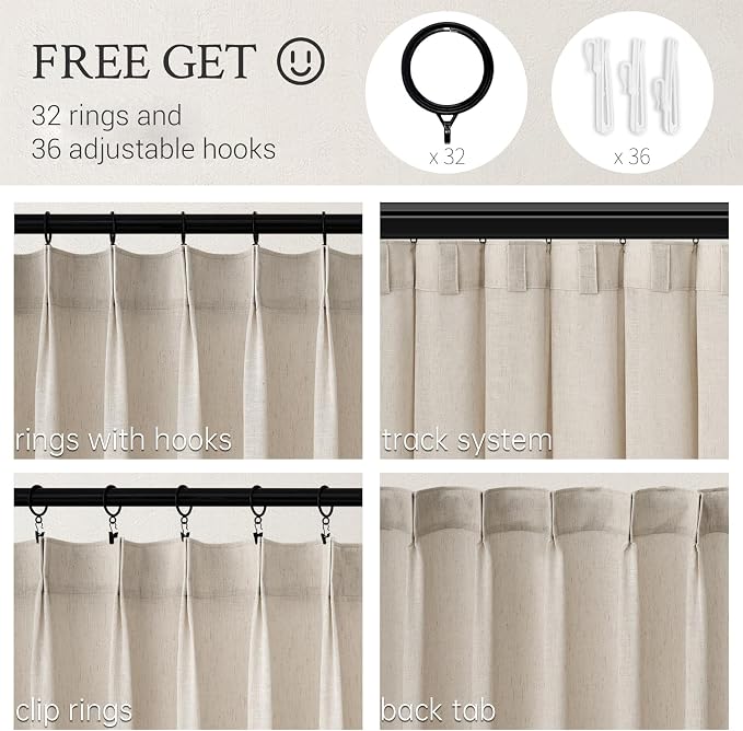 Topfinel Pinch Pleated Curtains 90 Inches Long 2 Panels Set, Oatmeal Semi Sheer - Image 2