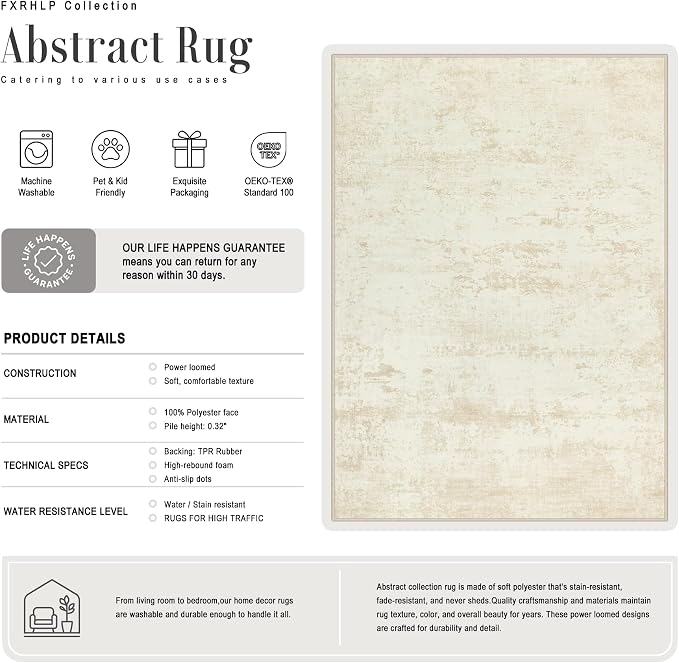 2.6x8 Washable Runner Rug：Modern Abstract Kitchen Soft Carpet Beige | - Image 3