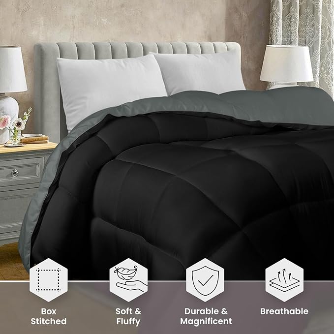Utopia Bedding Comforter Duvet Insert, Quilted Comforter with Corner Tabs, Box Stitched Down Alternative Comforters Twin Size (Black/Grey)
