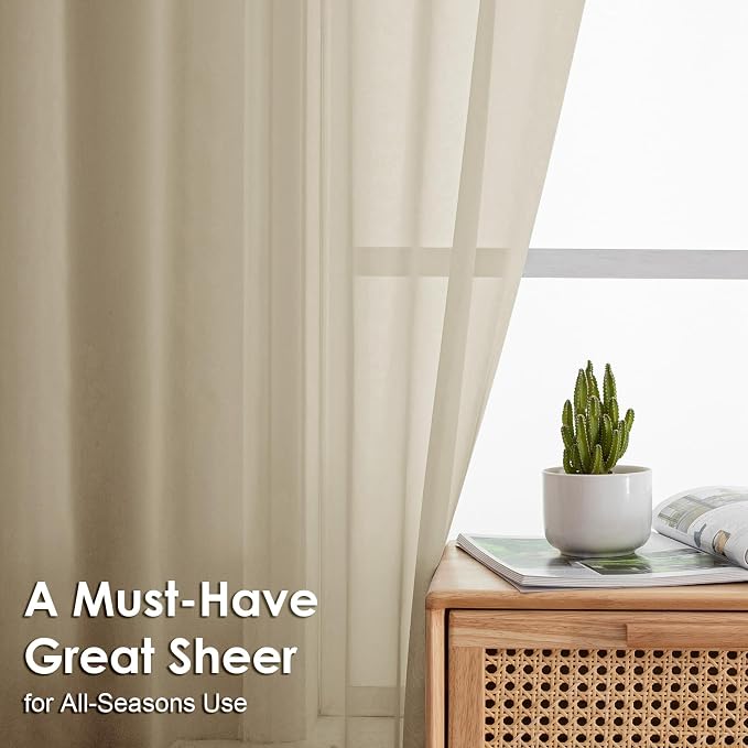 Taupe Sheer Curtains 54 Inches Long 2 Panels - Image 2