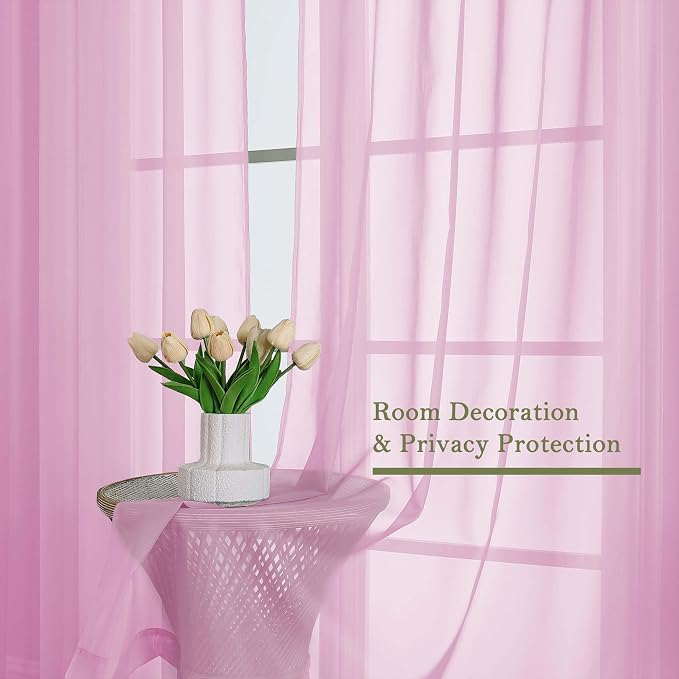 Light Pink Sheer Curtains for Living Room 96 Inches Long 2 Pcs, Airy Solid - Image 4