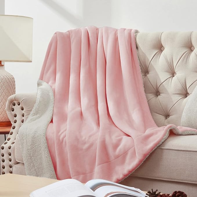 Walensee Sherpa Fleece Blanket (King Size 108”x90” Pink) Plush Throw Fuzzy Super Soft Reversible Microfiber Flannel Blankets for Couch, Bed, Sofa Ultra Luxurious Warm and Cozy for All Seasons