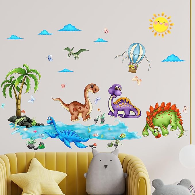 Jungle Animal Wall Stickers Forest Safari Wall Decals Kid Room Nursery Baby Bedroom Décor (Summer Marine Dinosaurs)