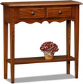 Leick Home 9027-MED Two Drawer Petite Console with Shelf, Medium Oak