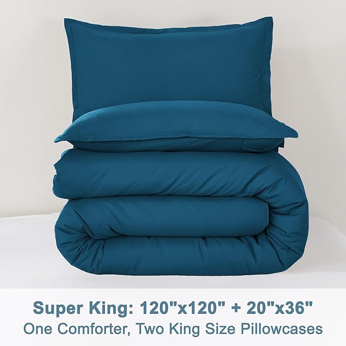 Litanika Comforters Teal Super King Size, 3 Pieces Lightweight Solid Bedding Set & Collections, All Season Fluffy Bed Set (120x120In Comforter & 2 Pillowcases)