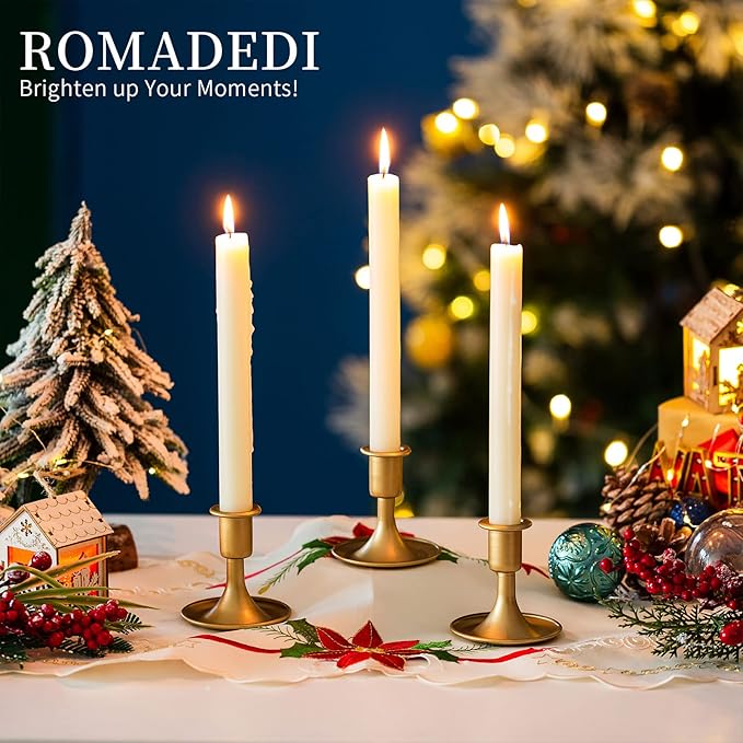 Candlestick Holders Taper Candle Holders, Romadedi Gold Candle Stick Candle Holder for Table Centerpiece, Wedding Reception, Festive Christmas Mantel Decoration or Home Decor, Set of 24