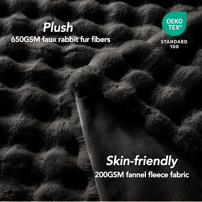 L'AGRATY Faux Rabbit Fur Throw Blanket - Image 4