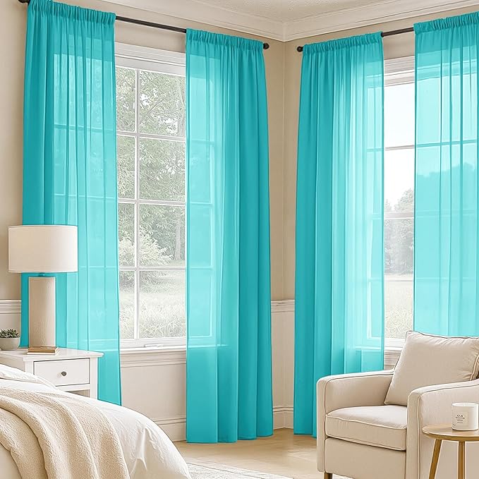 MIULEE Turquoise Sheer Curtains 84 Inches Long 4 Panels 42 x 84 Inches | Light - Image 2