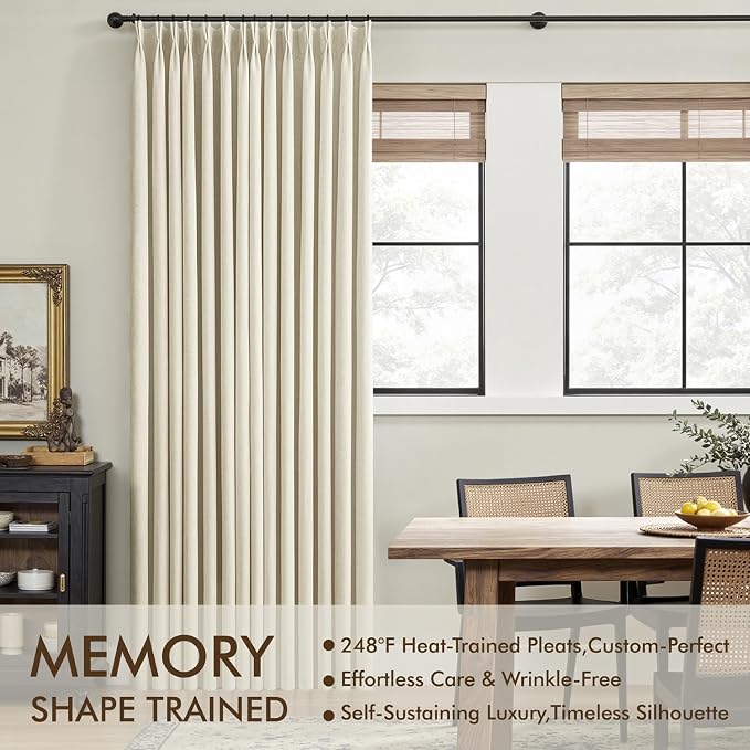 MIULEE Cream Pinch Pleated 100% Blackout Linen Curtains 40x108 Inches | Room - Image 3