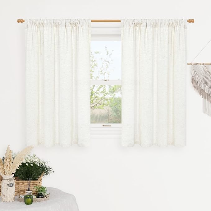 Semi Sheer Natural Linen Curtains 45 Inches Long by LAMIT