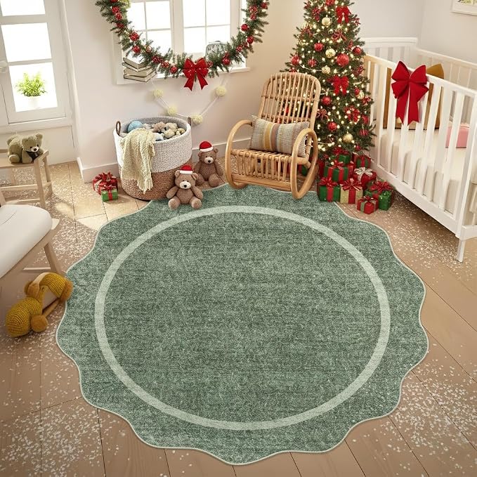 GarveeHome Scalloped Washable Small Round Rug 3 ft Non-Slip - Image 2