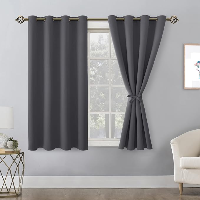Blackout Curtains for Bedroom, Dark Grey, 52 x 45 Inch, 2 Panels | Thermal - Image 8