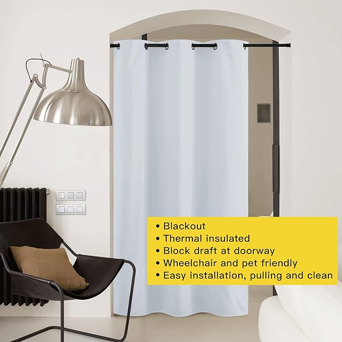 NICETOWN Curtains & Drapes for Door Tapestry, Sound Noise Canceling Room Darkening Replacement Makeshift Curtains for Bathroom Pantry Bedroom Closet (Cloud Grey, 1 Panel, 5ft Wide x 10ft Long)