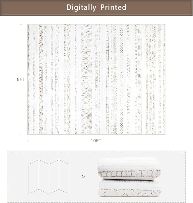 8x10 Washable Area Rugs for Living Room, Dining Room- Morocco White | Boho - Image 2