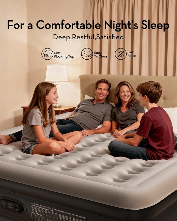 OhGeni Cal King Air Mattress with Built in Pump, 18" Tall Inflatable Blow Up Bed, Luxury Comfort for People(190CM Height), Keep Feet from Dangling, Foldable & Portable Colchon inflables, Black