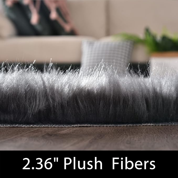 Latepis Dark Grey Rugs for Living Room Sofa 5x6.7 Faux Sheepskin Rug for - Image 2