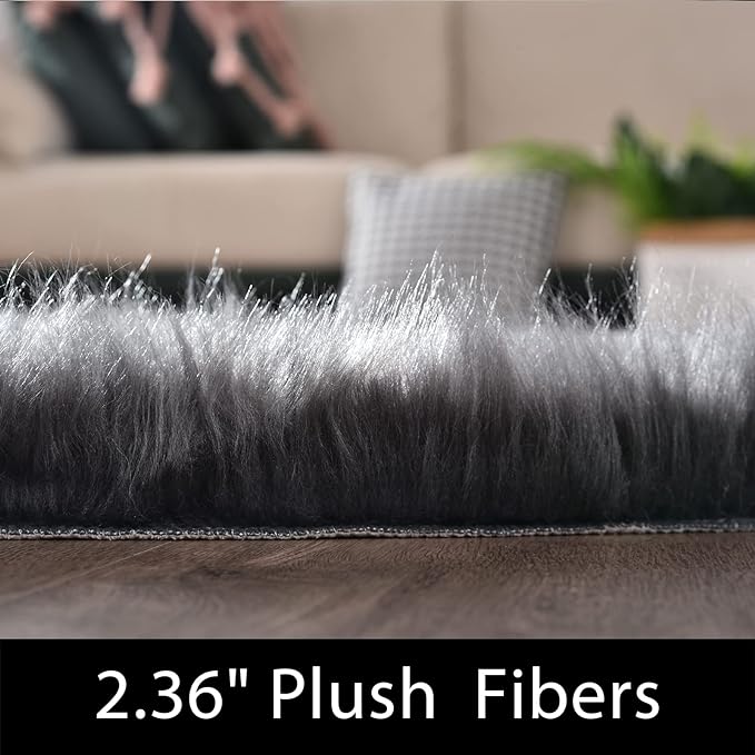 Latepis Dark Grey Rugs for Living Room Round Rugs 6ft Fluffy Circle Fuzzy Shag - Image 2