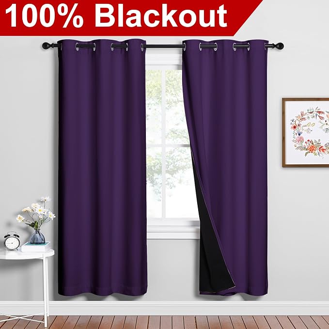 NICETOWN Full Shade Curtain Panels, Royal Purple, 42 x 72 inch, Pair of Energy - Image 2