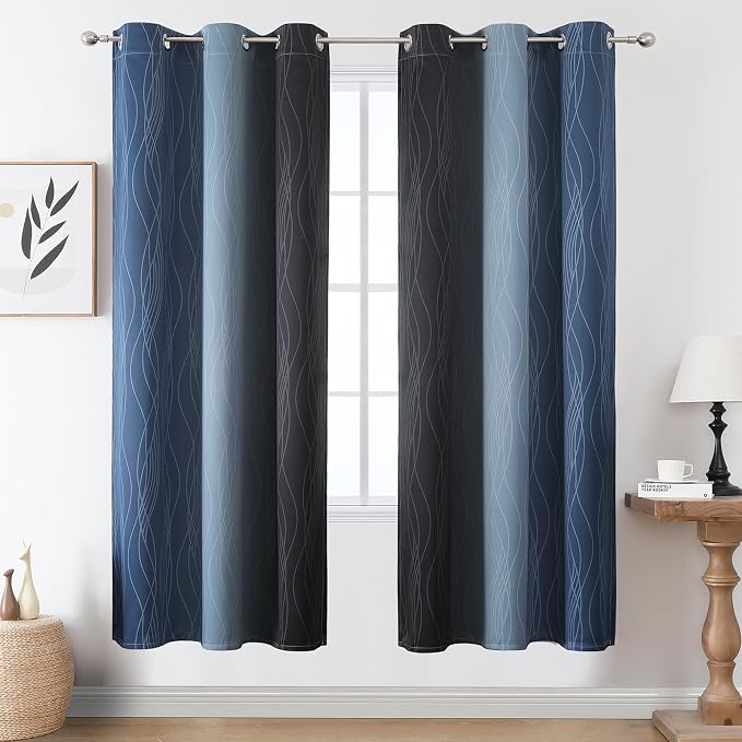 Navy Blue and Black Ombre Blackout Curtains - Image 2