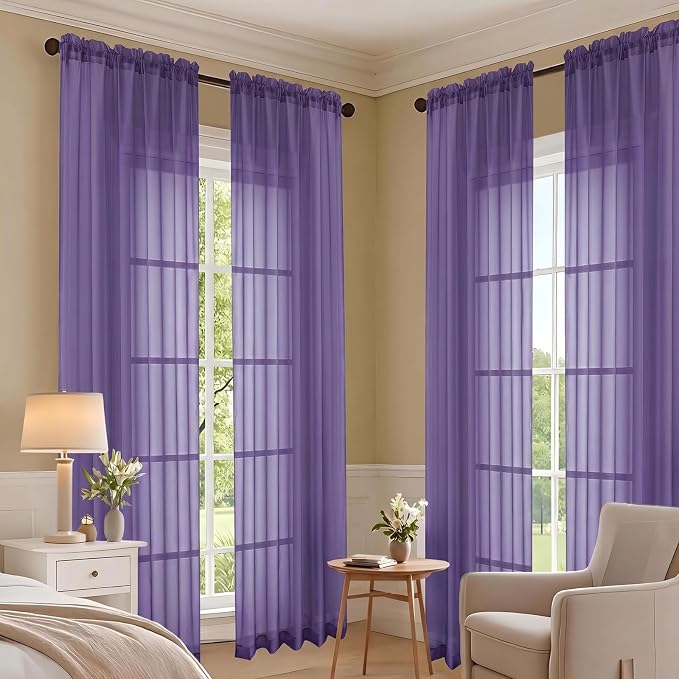 Purple Sheer Curtains 84 Inches Long 2 Panels Set, Light Filtering Sheer - Image 7