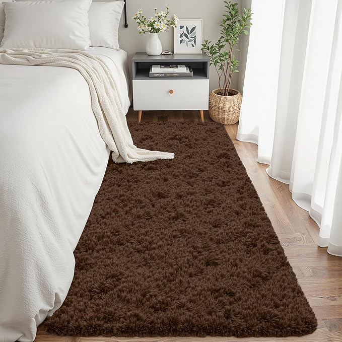 2x6 Fluffy Shag Area Rugs for Living Room Bedroom: Soft Plush Carpet Brown | - Image 2