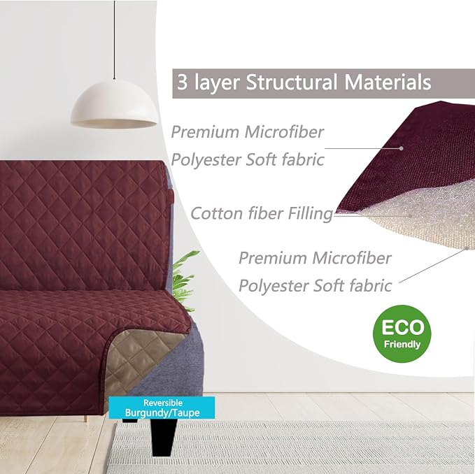 U-NICE HOME Futon Sofa Covers 68''Armless Couch Cover, Burgundy/Tan | Washable - Image 3