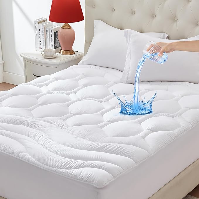 Queen Size Mattress Pad Waterproof, Pillow Top Cooling Mattress Topper Cover, Quilted Fitted Mattress Protector Washable, Deep Pocket 8-21" (60x80 inch, White)