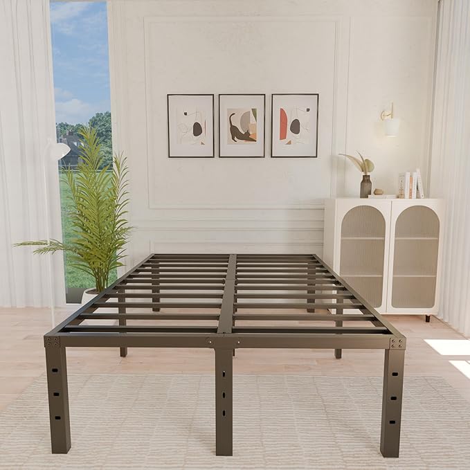 ALDRICH 18 Inch Metal California King Size Bed Frame - Black Basic Steel Slats Cali Platform, Easy Assembly Heavy Duty Noise Free Cal Bedframes, No Box Spring Needed