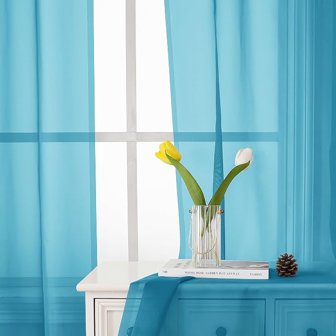 Turquoise Sheer Curtains 72 Inches Long 2 Panels, Light Filtering Voile Curtain - Image 4