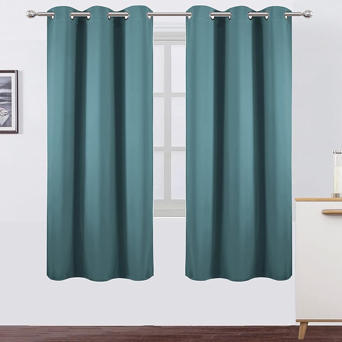 Sea Teal Thermal Blackout Curtains/42 x 72 Inch/Set of 2 Panels Room Darkening by Lemomo