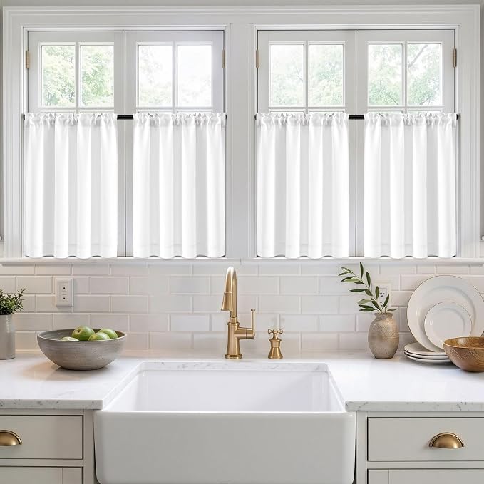 MIULEE 4-Panel 36 Inch Blackout Kitchen Tier Curtains Over Sink Pure White | - Image 7