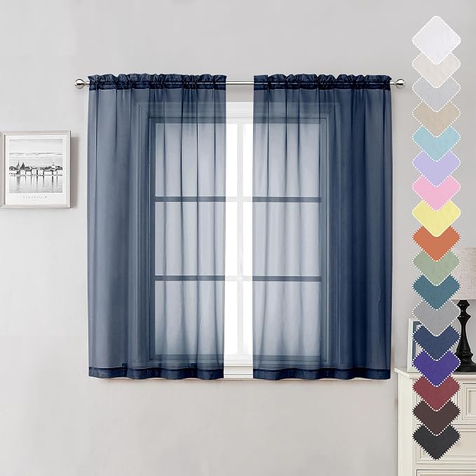 Short Sheer Curtains 54 Inches Length 2 Panels, Light Filtering Voile Curtain by Lecloud