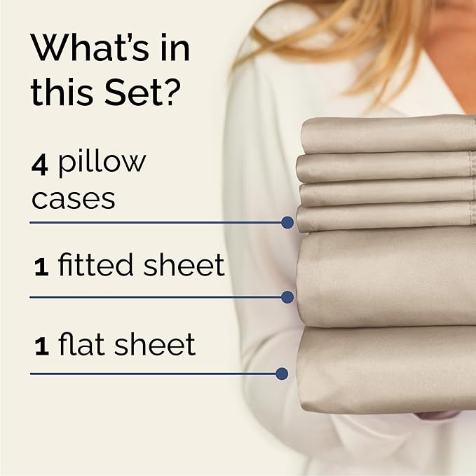 Cal King Sheets Set 6 Piece - Includes 4 Pillowcases - Bed Sheets Cal King Size - Soft Hotel Luxury Bedding - Cooling, Comfy & Breathable - 1 Flat & 1 Fitted & 4 Pillowcases w/ Deep Pockets - Cream