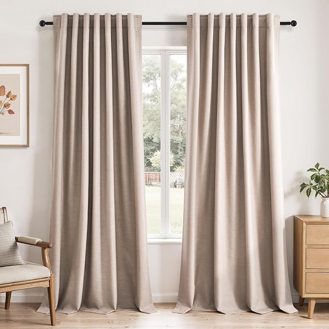 Topfinel 120 Inch Linen Blackout Curtains 2 Panels by Topfinel