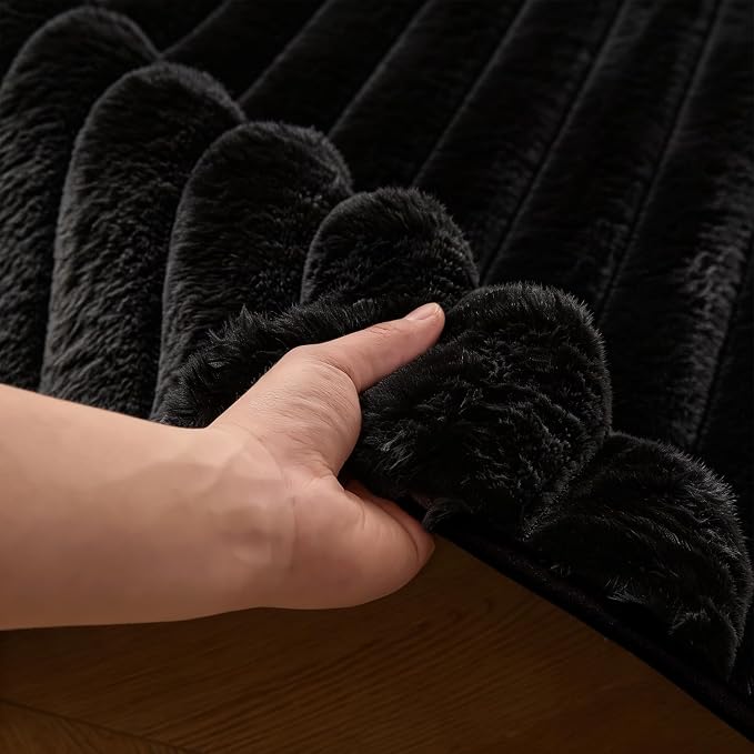 Black Rabbit Striped Plush Rug 6'x9', Fluffy Shaggy Area Rug - Image 8