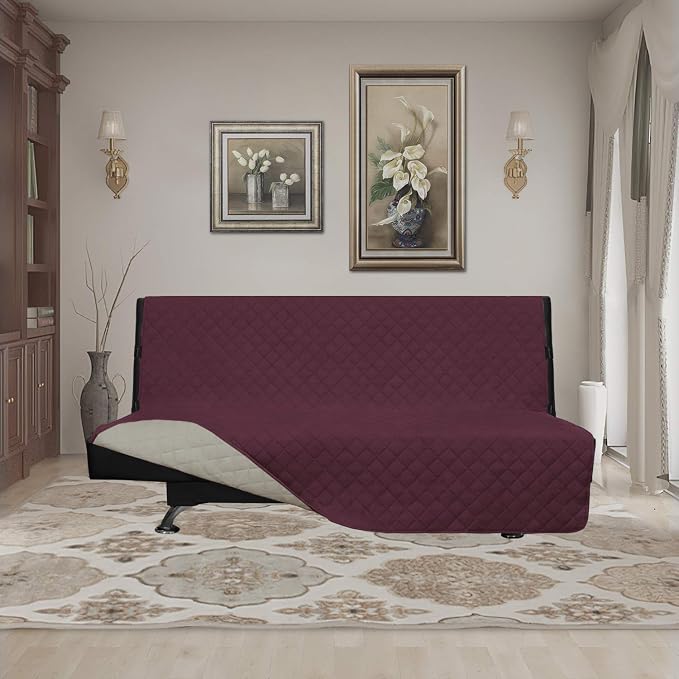 Easy-Going Reversible Couch Cover, Large Futon Sofa, Wine/Beige | Machine - Image 2