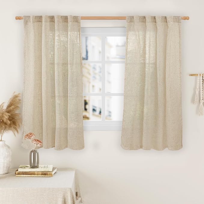 Semi Sheer Window Linen Curtains 54 Inch Length, 34 x 54 Inch | Light Filtering by LAMIT